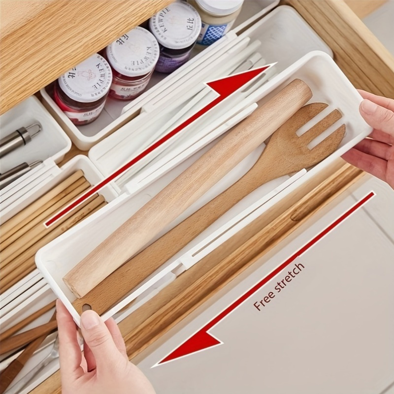 

1pcs Expandable Kitchen Drawer Organizer Dividers, Adjustable Polypropylene (pp) Storage Box For Cutlery And Cosmetics