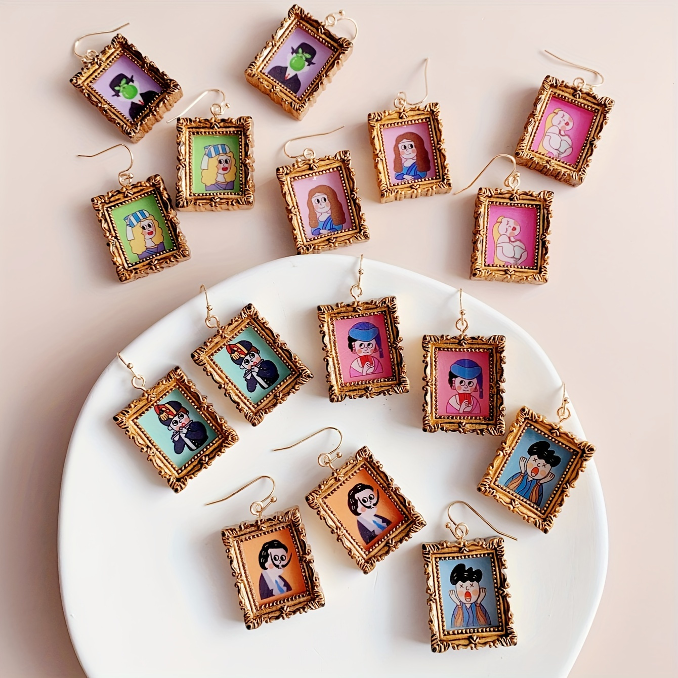 

Colorful Photo Design Dangle Earrings Cute Cartoon Style Resin Jewelry Adorable Female Ear Ornaments