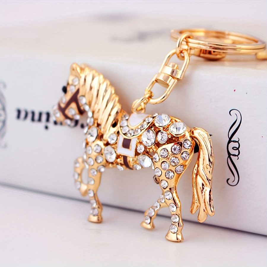 

Rhinestone Zodiac Horse Keychain, Exquisite Glitter Pendant Alloy Keyring, Bag Backpack Charm Car Hanging Pendant Earbud Case Cover Accessories Women Daily Uses Gift