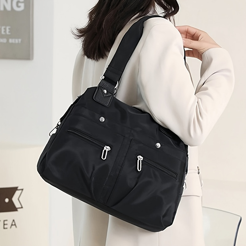 

Women Casual Nylon Handbags, Fashion Travel Single Shoulder Bags, Trendy Lightweight Commuting Multi-pockets Square Shopping Bag