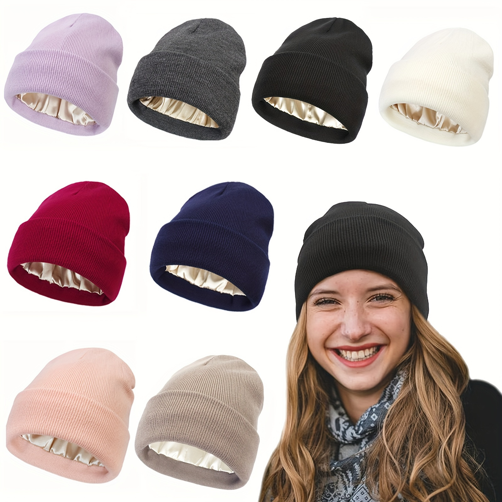 Satin Lined Beanie - Temu Canada