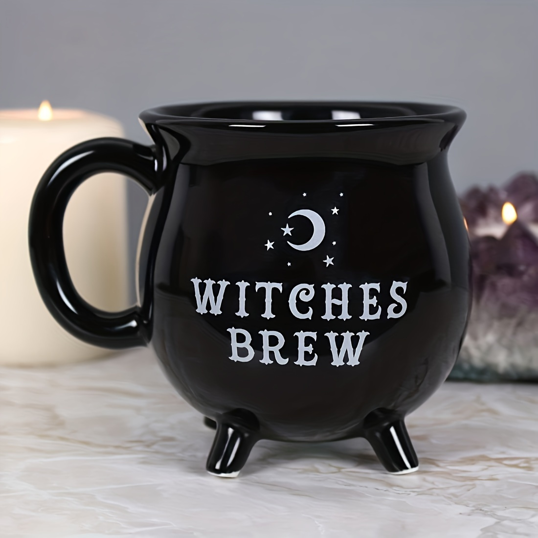 

1pc, Cauldron Ceramic Mug, 12 Oz Black Witches Brew Pattern Mug Ceramic Spooky Witch Coffee Cup Halloween Birthday Witchy Tabletop Drinkware Gifts For Adults Women
