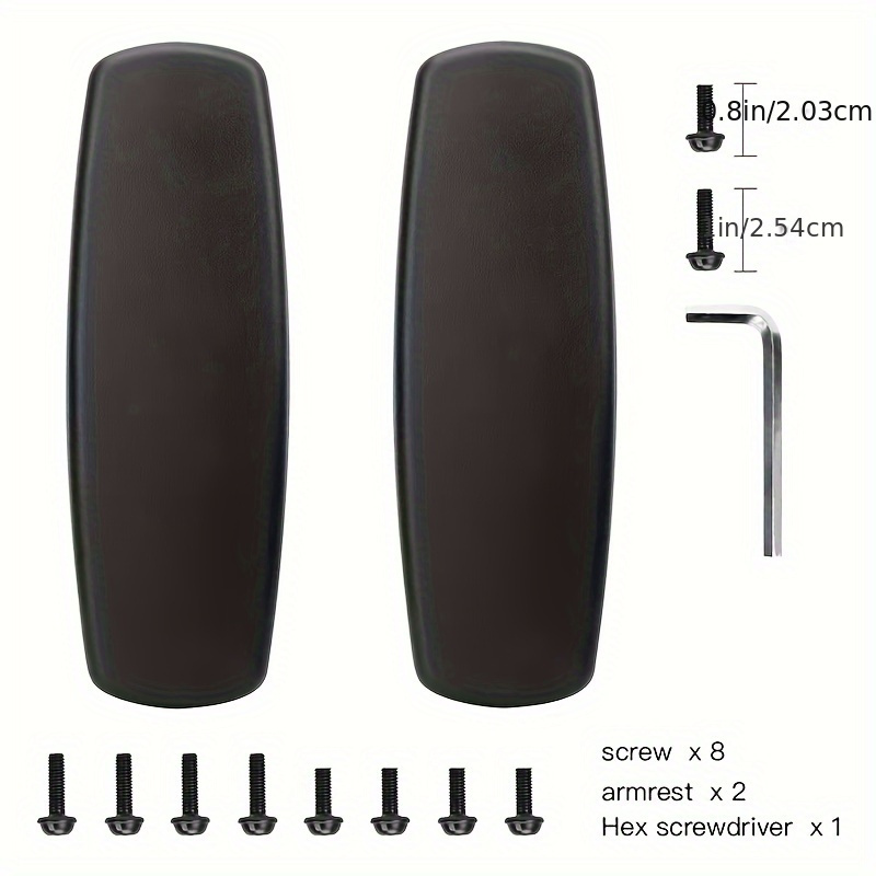 Lot De 2 Coussinets De Remplacement Pour Accoudoirs De Chaise De Bureau - Noir, PU, 25x8cm