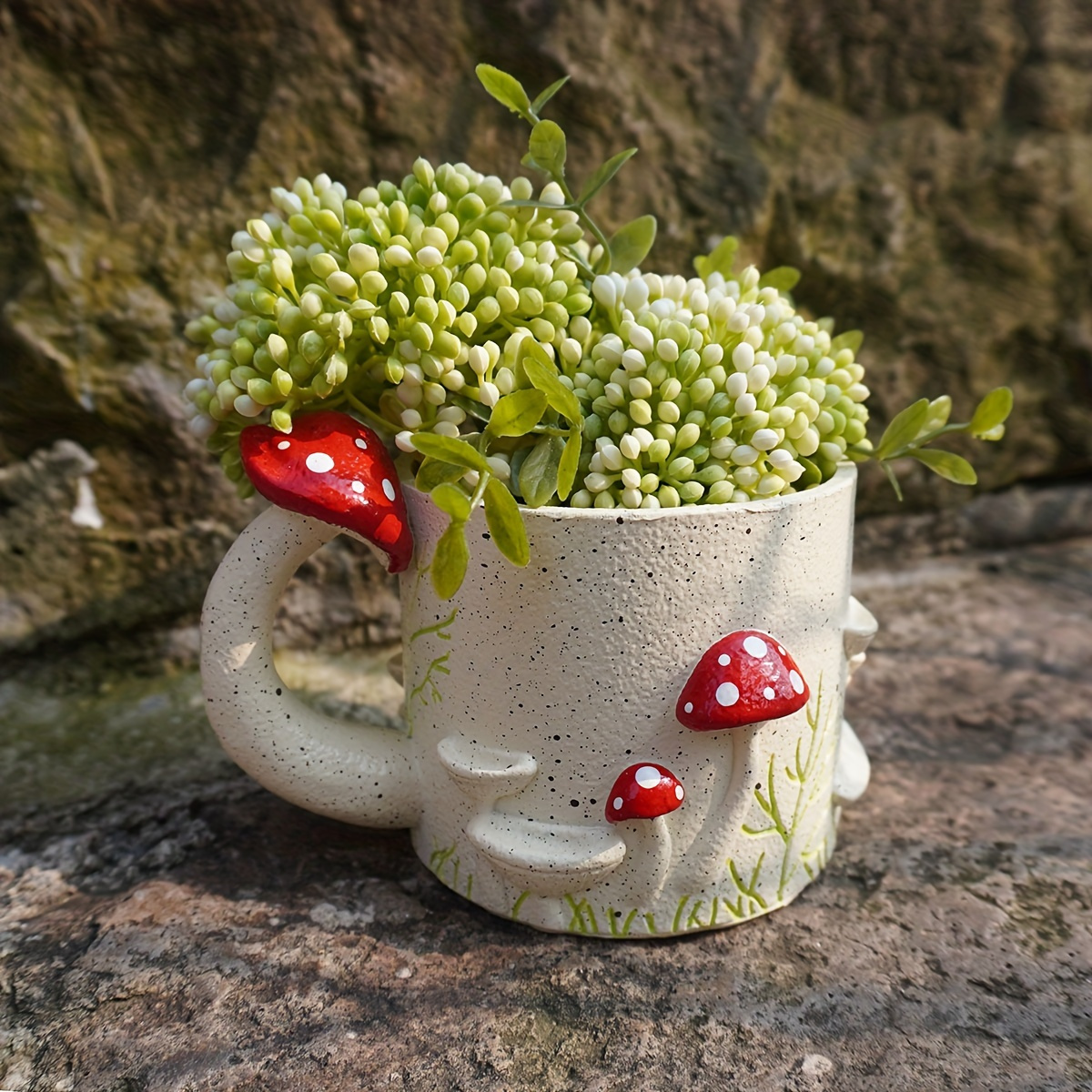 

Charming Red Polka Dot Mushroom Cup-shaped Resin Planter - Modern Bohemian Succulent Pot For Home, Balcony & Garden Decor
