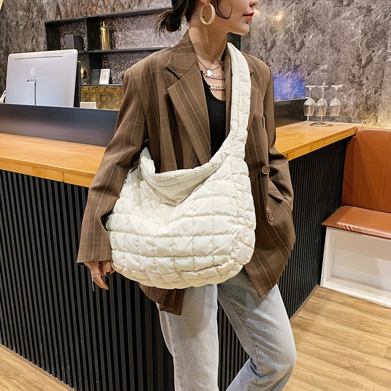 

Fashion Pleated Cloud Bubble Plaid Quilted Crossbody Bag, All-match Large Capacity Shoulder Bag, Perfect Casual Commuter Bag For Daily Use