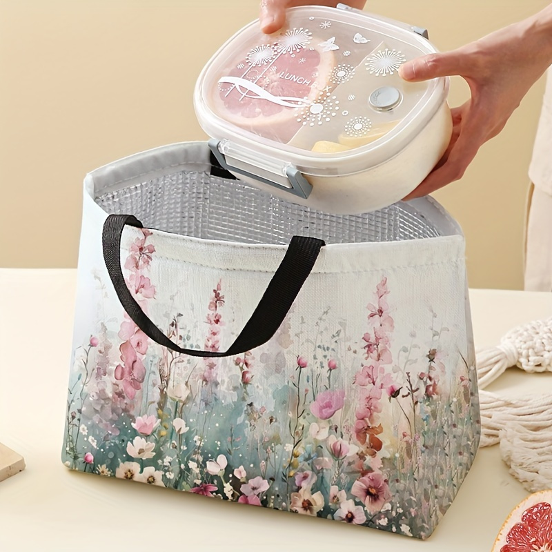 

Floral Insulated Lunch Bag For Women And Men, Leak-proof Reusable Polyester Lunch Tote With Hand Wash , Square Thermal Lunch Box Carrier For Office, Work, Beach, Travel - Dual-sided