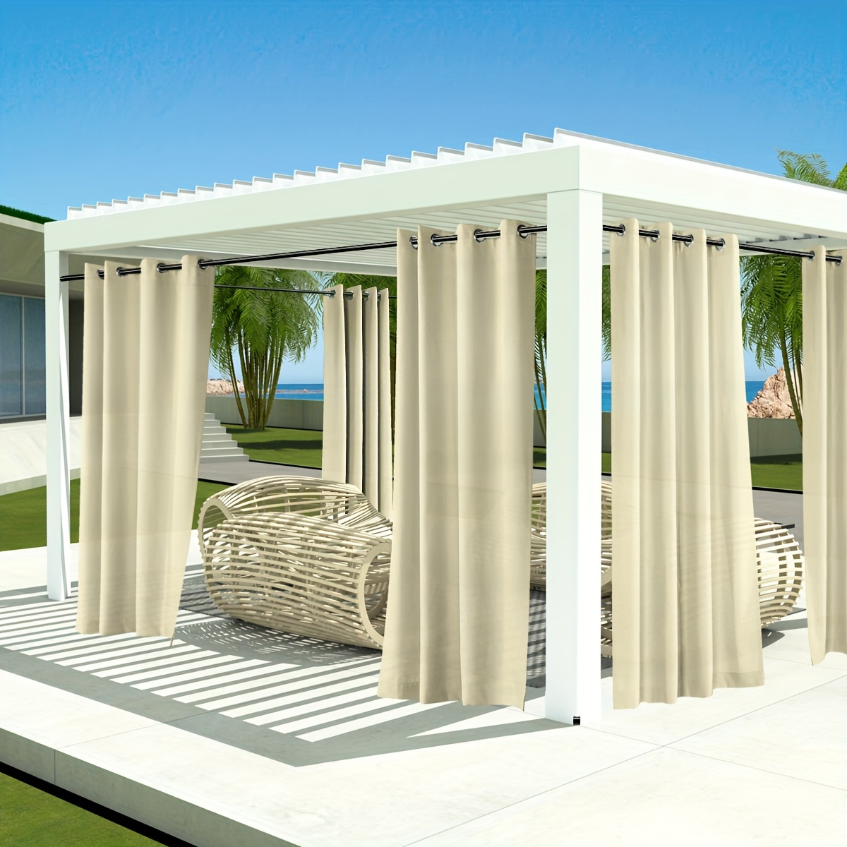 

2pcs Outdoor Privacy Curtains For Patio, Pergola, Front Porch, Weather-resistant And Waterproof
