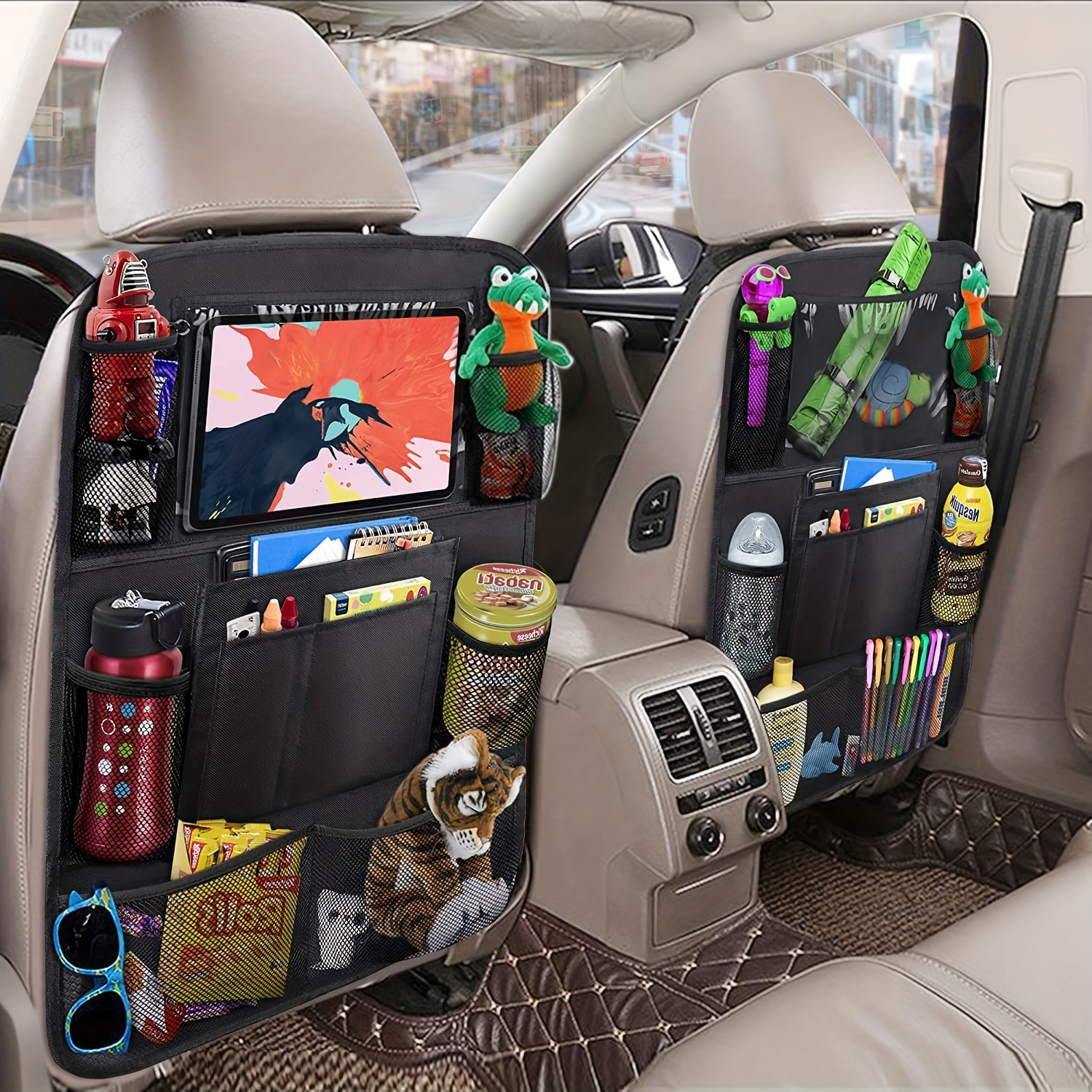 Auto Rücksitz Organizer mit 10 Clear Screen Tablet Halter und USB /  Kopfhörer Schlitze Auto Organizer Sitz Rückenschutz für Spielzeug Getränke  Buch Kinder Toddl