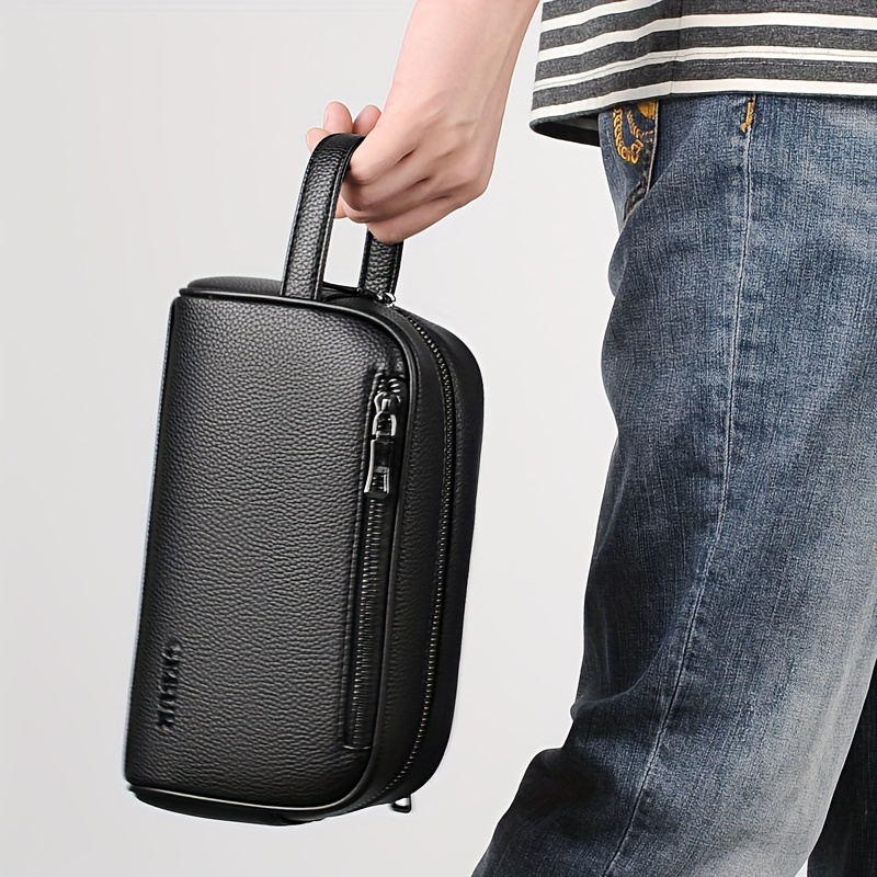 

Black Clutch Bag For Men - Zippered Handbag With Multiple Compartments, For Daily & Mobile Phone Storage