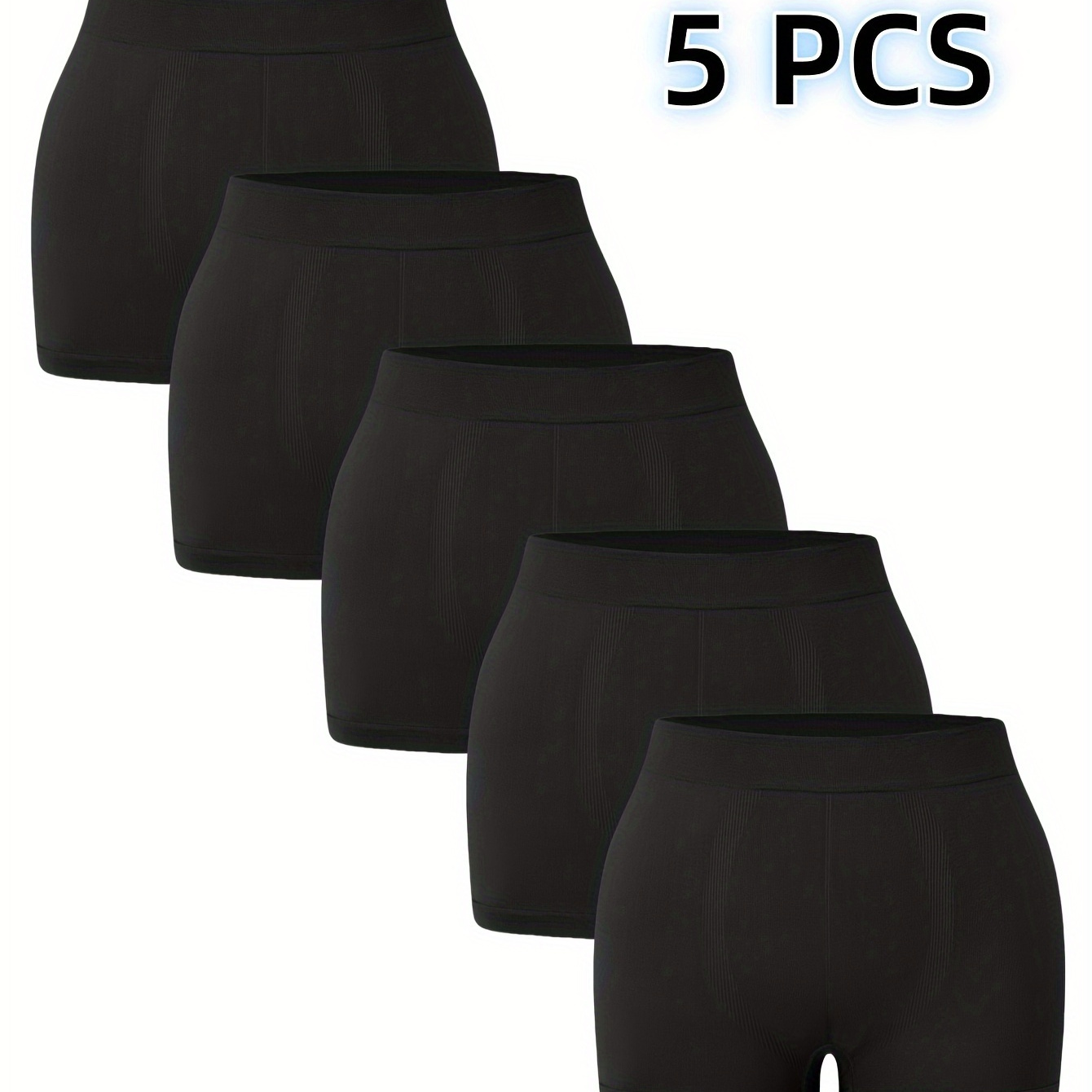 

5pcs Plus Size Black Seamless Boyshorts - Soft, Breathable & Lightweight, Ideal For Shopping, Weddings, Yoga, Work & Sleep, Stretchy Polyester , Sizes 0xl-6xl