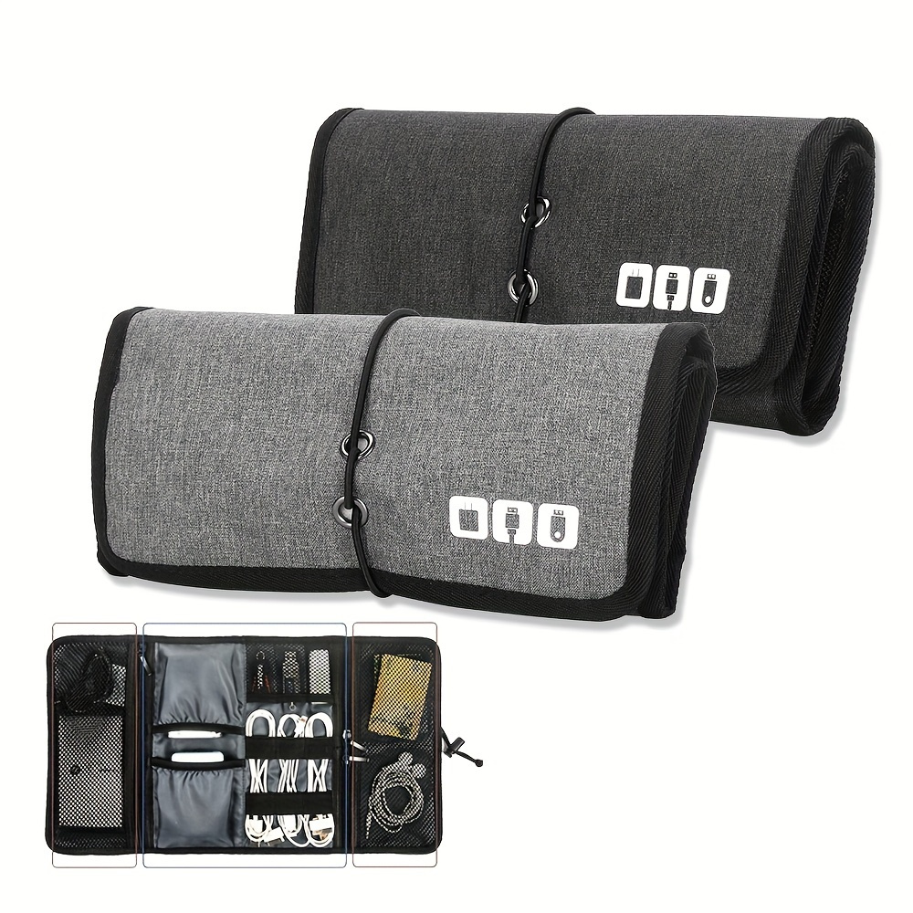 

Electronic Organizer Cord Pouch, Travel Cable Charger Phone Accessories Bag Organizer, Roll Up Tech Carrying Case For Usb Cables Sd Memory Cards Earphone Flash Hard Drive