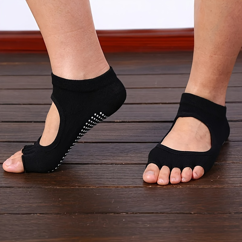 

1 Pair Yoga Socks Ballet Dance Half Fingers Sock Slippers, Quick-dry Breathable Non-slip Silicone Sport Pilates Socks For Women
