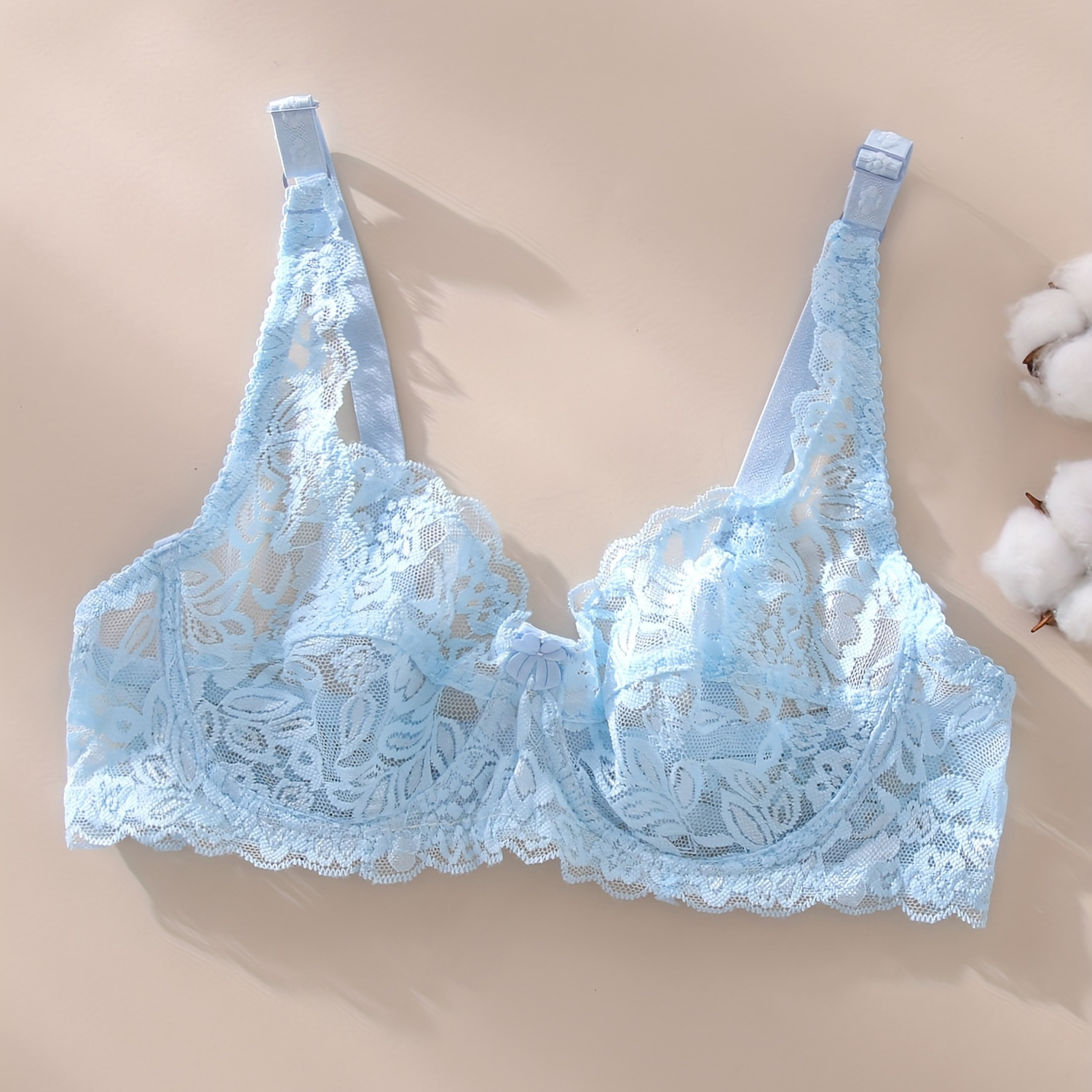 

Floral Lace Unlined Bra, Sexy Push Up Mesh Bra, Women's Lingerie & Underwear