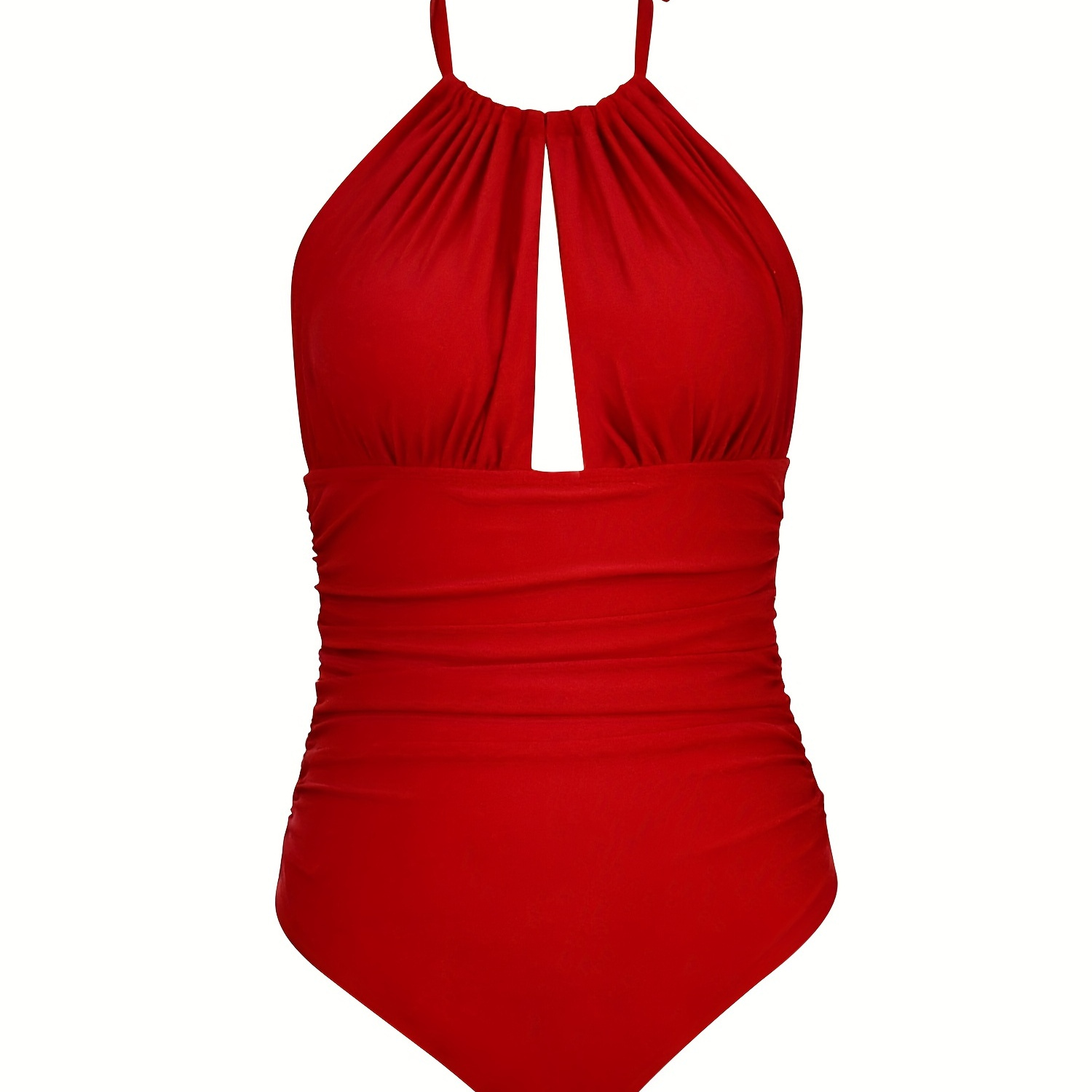 

Solid Color Hollow Out Ruched One-piece Swimsuit, Halter Backless Stretchy Tummy Control Bathing Suits, Women's Swimwear & Clothing