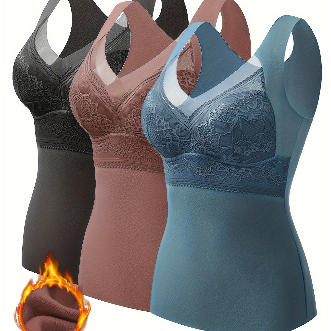 

3 , And , Underwear, Pajamas, , Thickened, Fleece-lined, Bra, Camisole, One- , No To , -free, ,