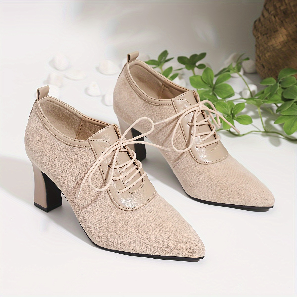 

Casual Women's Pumps - Solid Color Flannel -jane Style With Pointed Toe And Block Heel, Lightweight High Heel Shoes For Fall - No Embellishment, Tpr Sole, Huizhou Production