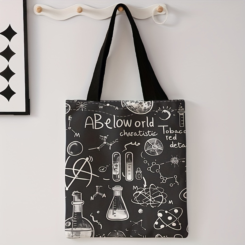 

Chemical Symbol Pattern Tote Bag, Fashion Shoulder Bag, Multi-functional Handbag, Casual Printed Canvas Shopping Bag