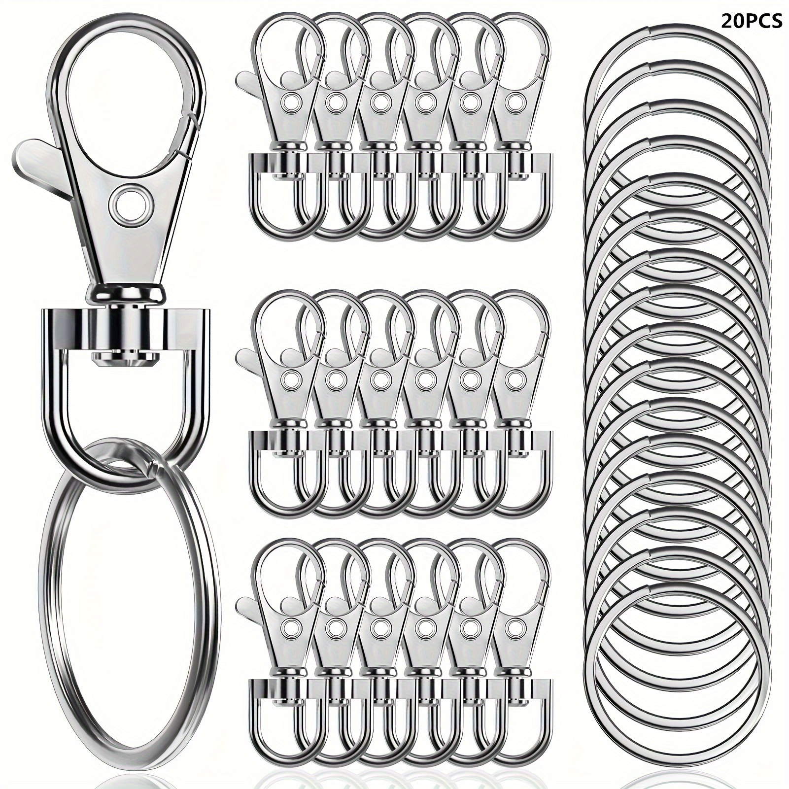 

Waktes 20pcs Zinc Alloy Keychain Hooks And Rings Set, 1.38in Lobster Clasps For Jewelry Making, Diy Keychains, Crafts, And Christmas Accessories