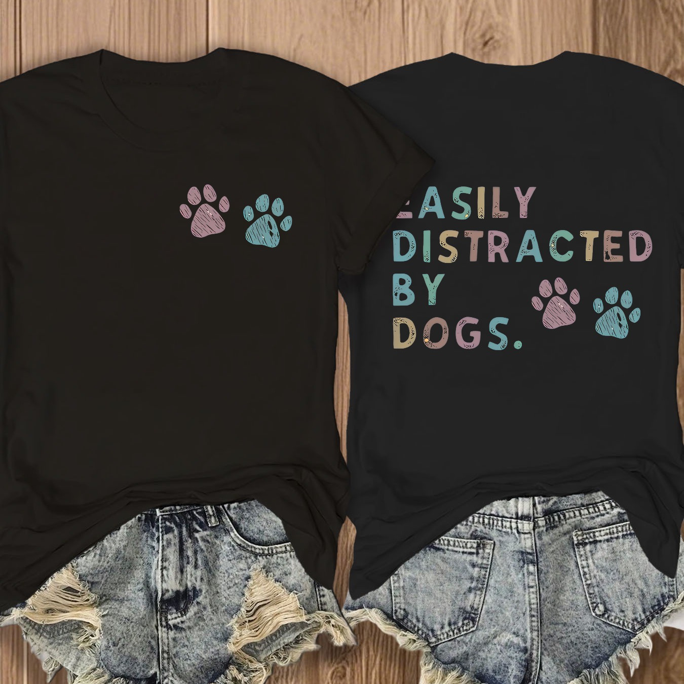 TEMU '-sided - " By Dogs" Slogan & Paw Print Design, Short Sleeve Round Neck Casual Summer Tee For Pet Owners, Cute Puppy & Bone Patterns (pink/turquoise) - Machine Washable Dog