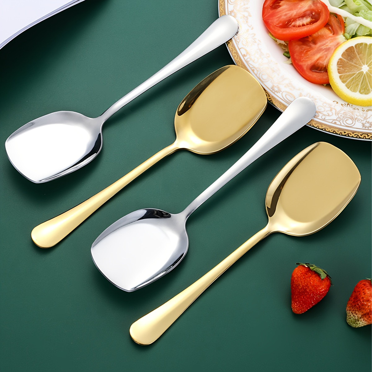 

Stainless Steel Serving Spoons: Commercial And Home Use, Long Handle, Gold And Silver Finish, Perfect For Restaurants And Hotels