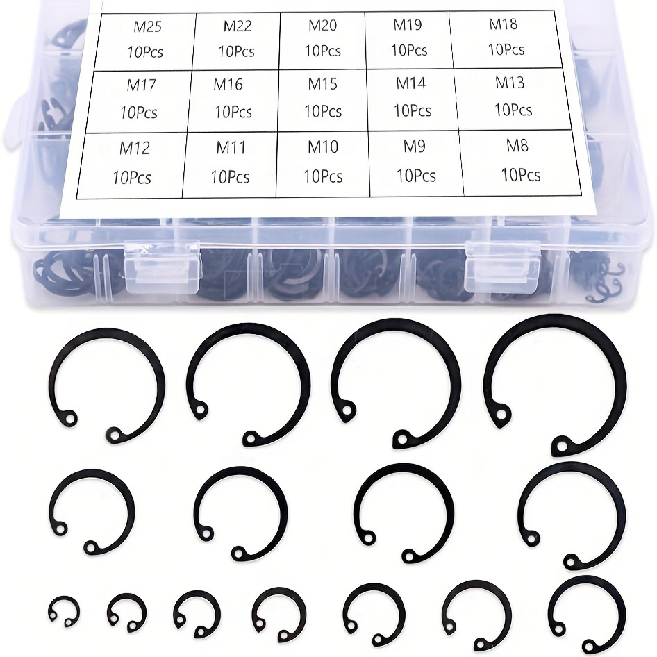 

150-piece Alloy Steel Internal Snap Rings Assortment Kit - Metric Circlip Rings For Bore Fastening - Multiple Sizes (m8-m25) Set For Hardware Repair And Maintenance