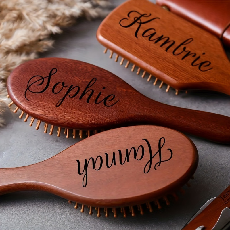 

1pc Custom-engraved Wooden Hair Comb With Metal Bristles - Sandalwood, Anti-static Scalp Massager & Detangler For All Hair Types - Personalized Name Gift