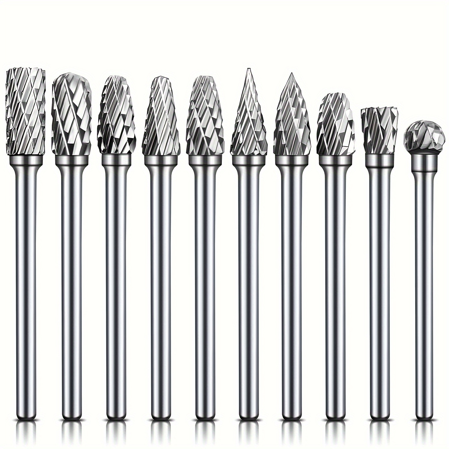 

10pcs Steel Carbide Rotary Burr Set, , 1/8" Shank, 1/4" Head, 50mm Length, Compatible With Dremel, For Drilling, Woodworking, Metal Polishing, Uncharged Grit