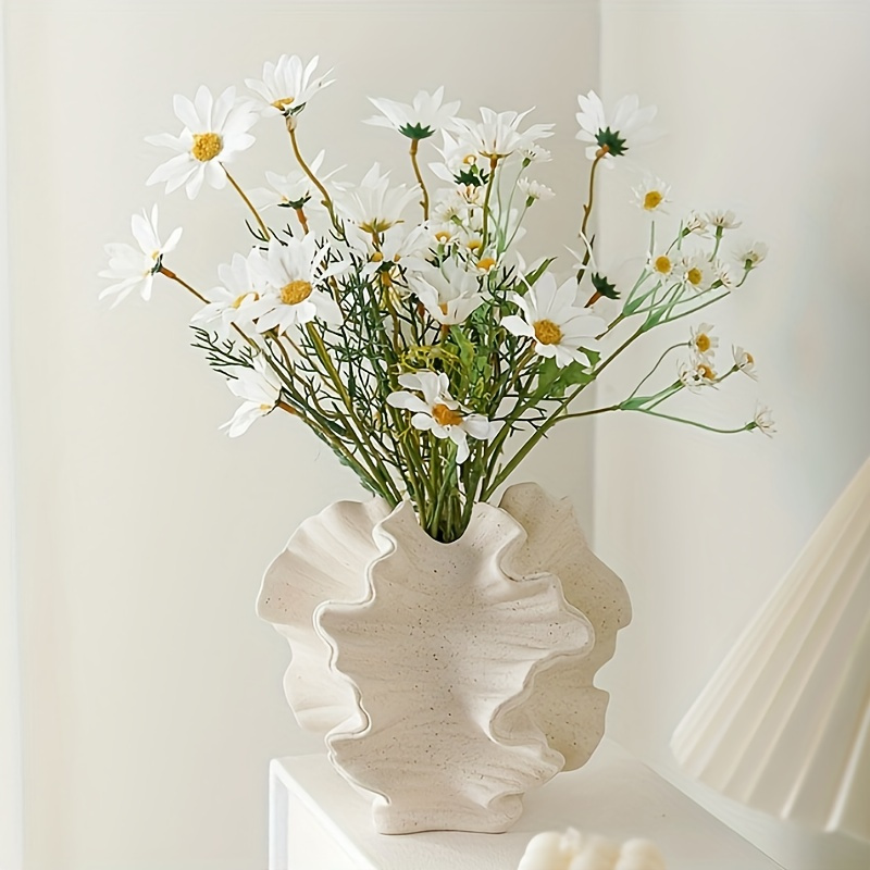 

1pc Flower Vase, European-style Matte White Ceramic Vase, Spring Summer Home Table Decor
