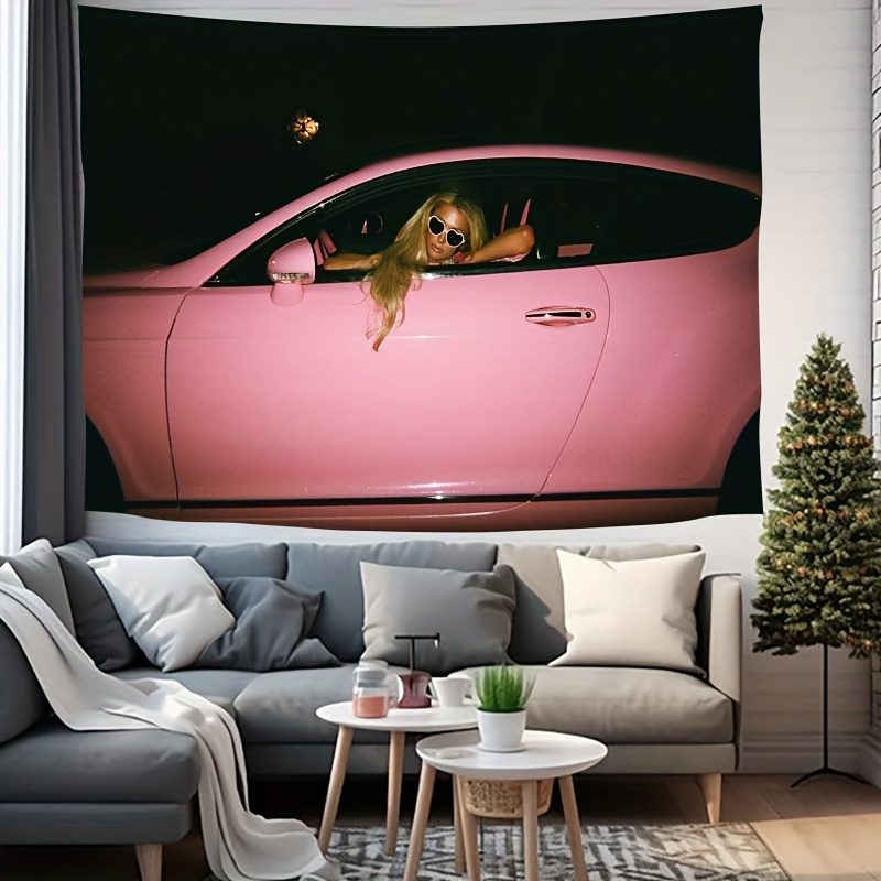 

1pc Pink Sports Car Tapestry, Wall Hanging , Suitable For Living Room Bedroom Wall Decoration, Ideal Gift For Room Decoration, Home Decor