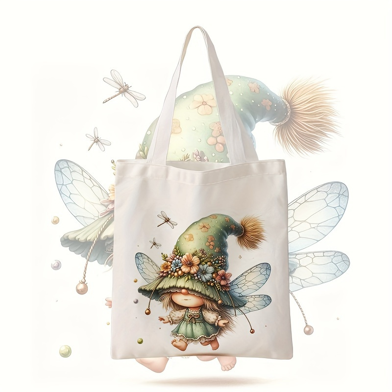 

Dwarf Elf Print Tote Bags, Large Capacity Trendy Simple Style Durable Folding Bags For Outdoor Picnic, Party, Travelling, Shopping