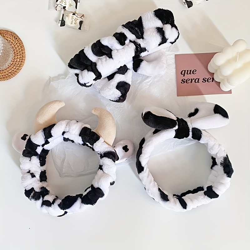 

Plush Headbands Cow Shaped Spa Hair Bands Soft Bath Makeup Washing Face Head Wraps For Girls Women