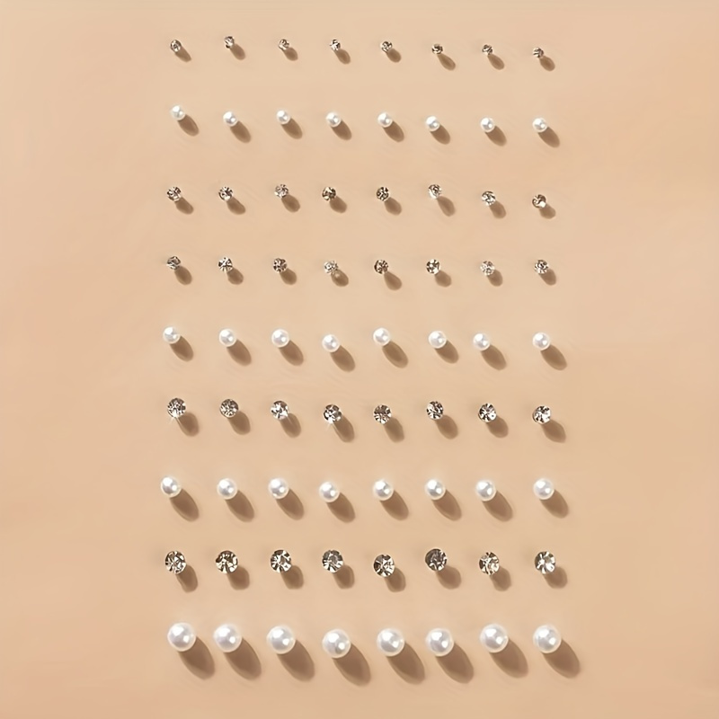 

36 Pairs/ Set Faux Pearl Shiny Rhinestone Decor Stud Earrings Simple Style Silver Plated Jewelry Trendy Female Gift