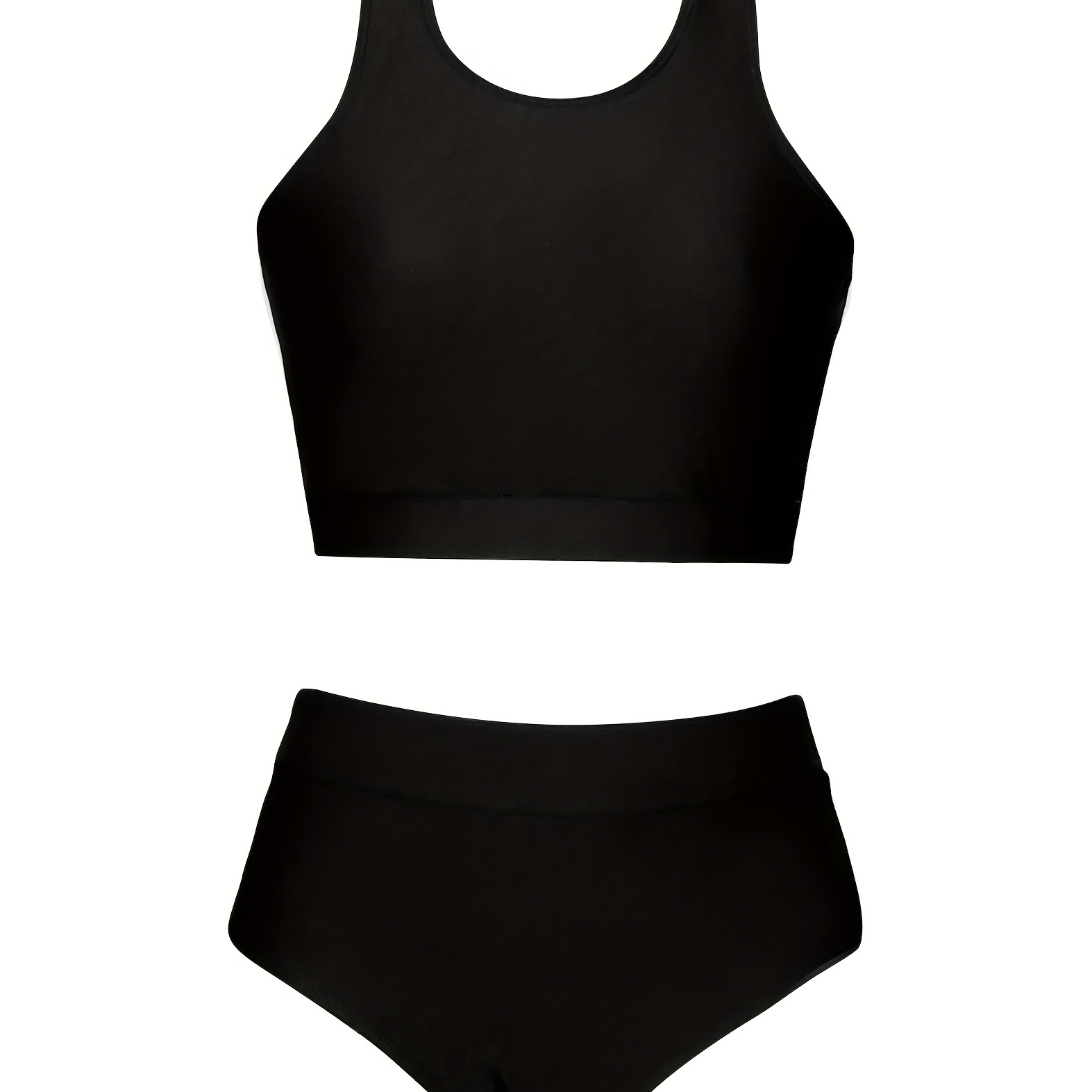 

Solid Racer Back Bikini Sets, Round Neck High-stretch High Cut 2 Pieces Swimsuit, Women's Swimwear & Clothing
