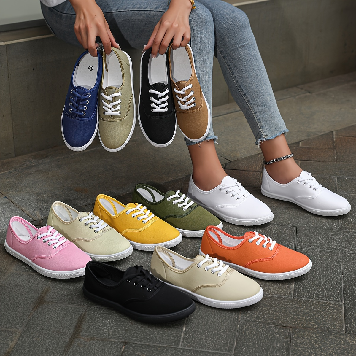 

Women's Solid Color Minimalist Shoes, Lace Up Lightweight Soft Sole Casual Shoes, Low-top Walking Canvas Shoes