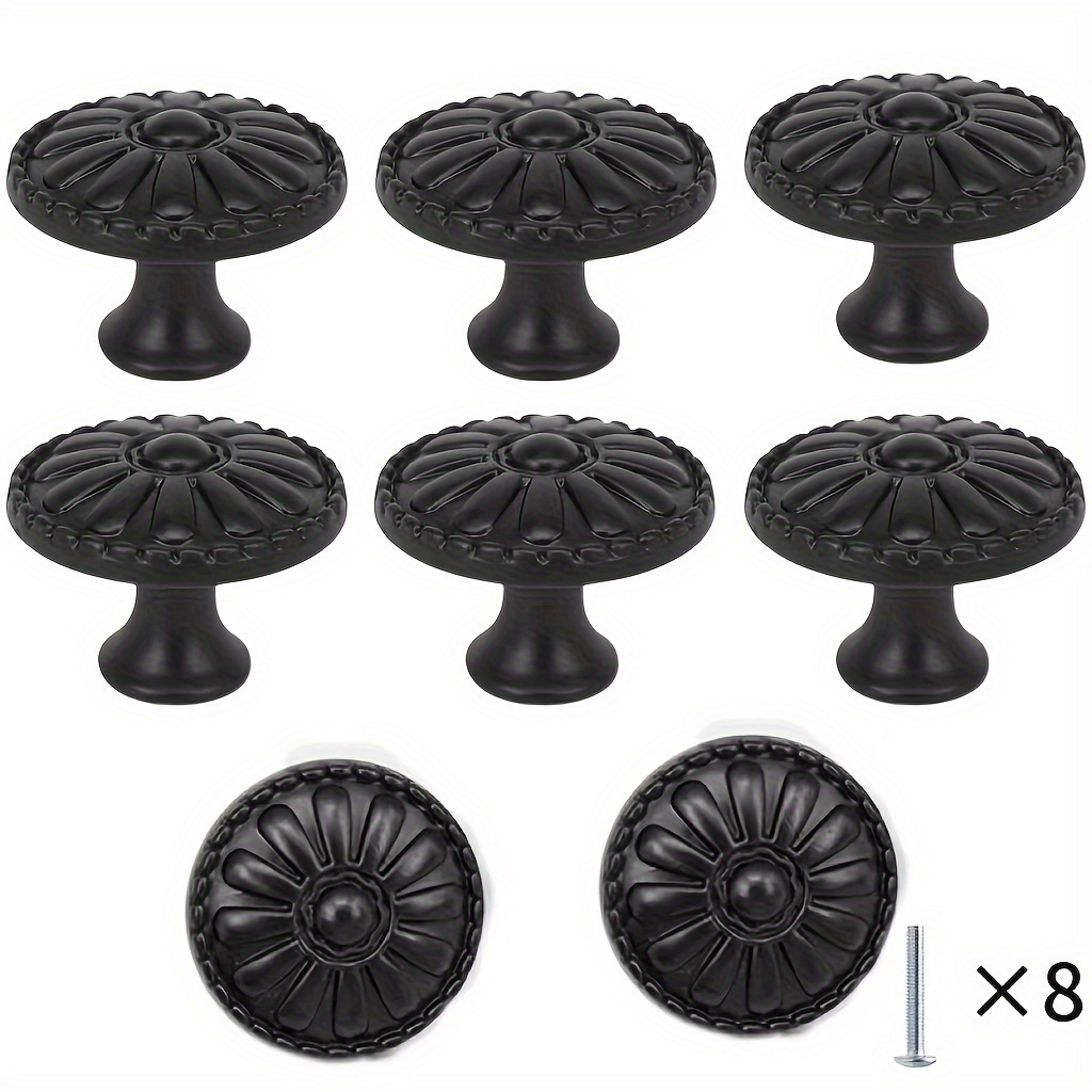 

8pcs Vintage Daisy Cabinet Handles - Single Hole, Matte In Black, Rose Golden & Golden With Screws Included - Classic For Drawers, Wardrobes & Furniture