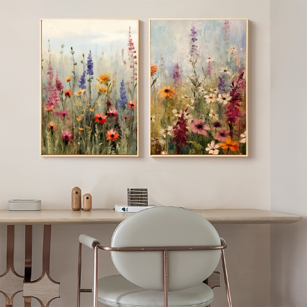 

2pcs Unframed Canvas Poster, Retro Art, Colorful Wildflower Plant, For Bedroom Living Room Corridor, Wall Art, Wall Decor, Winter Decor, Room Decoration