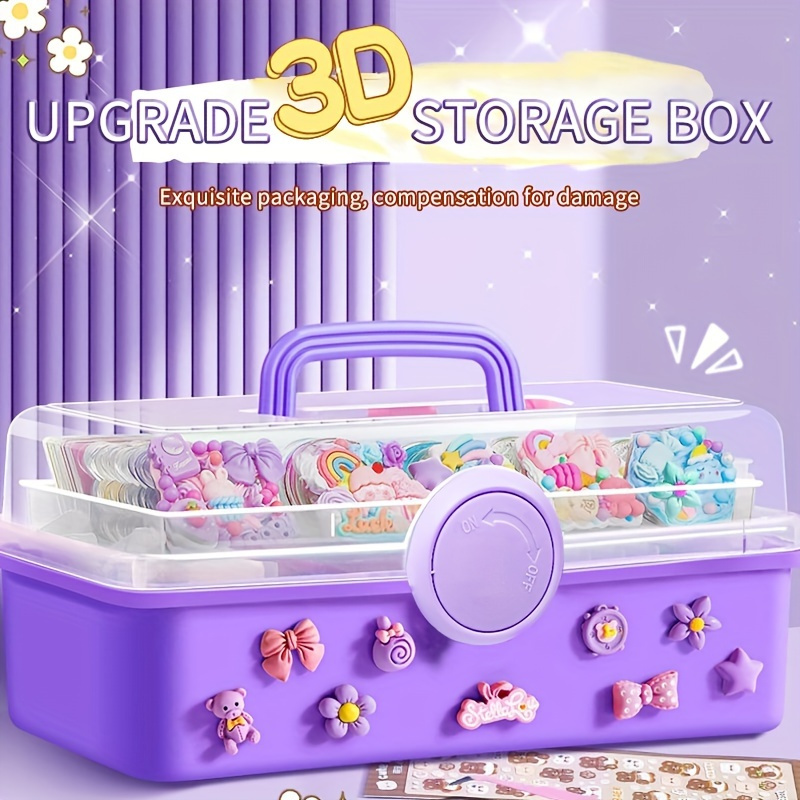1pc Three-layer Portable Goka Storage Box, Girls' Diy Sticker