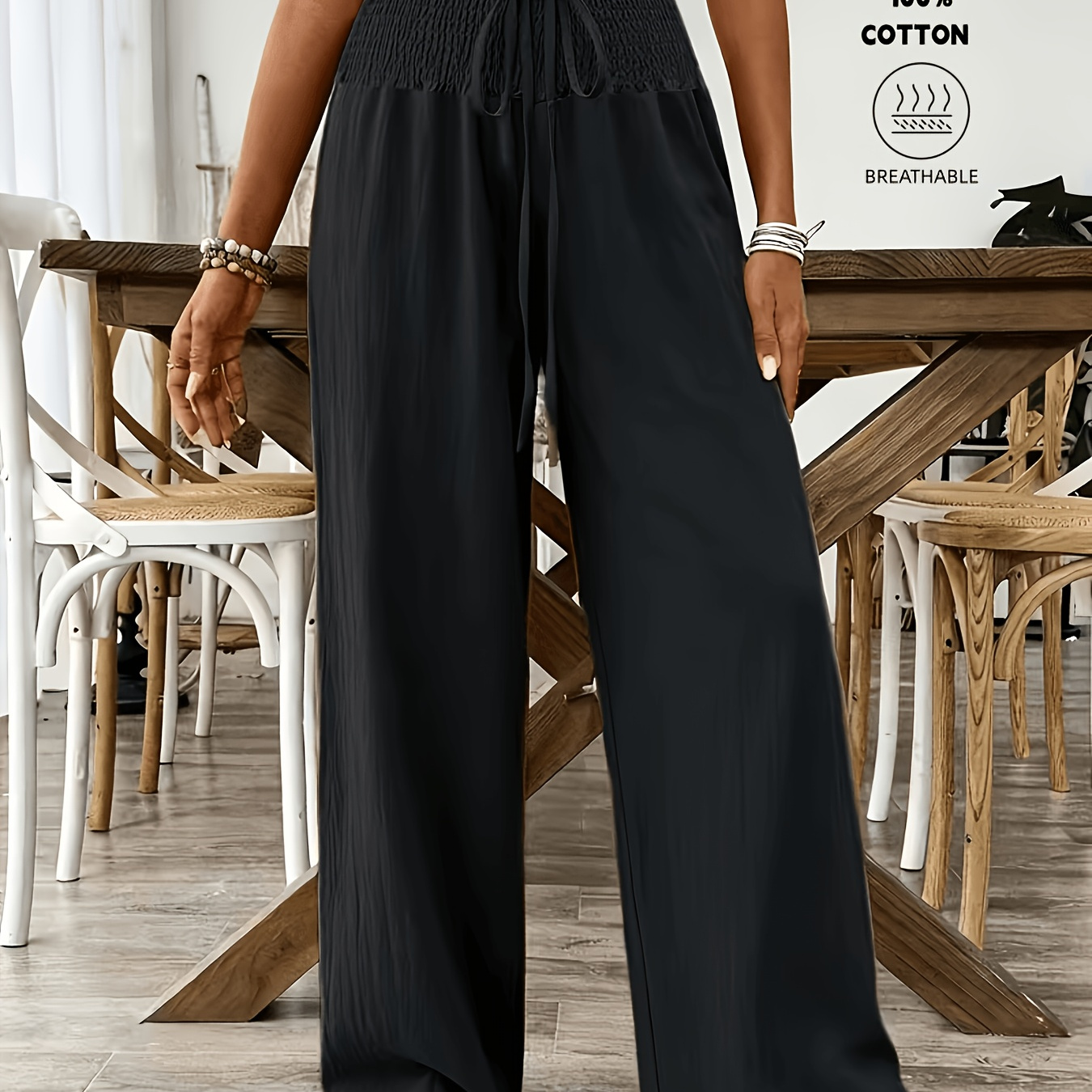 Women's Elegant Long Pants, 100%, Comfortable and Breathable, Suitable for Daily Wear and Vacation