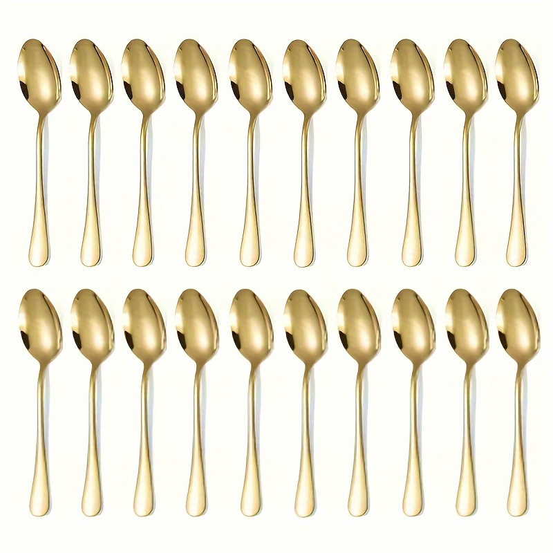 

Elegant 20pcs Golden Stainless Steel Spoon Set - 5.43" Modern Teaspoons, Reusable Ice Cream , Dishwasher Safe For Parties, Weddings, Kitchens & Restaurants