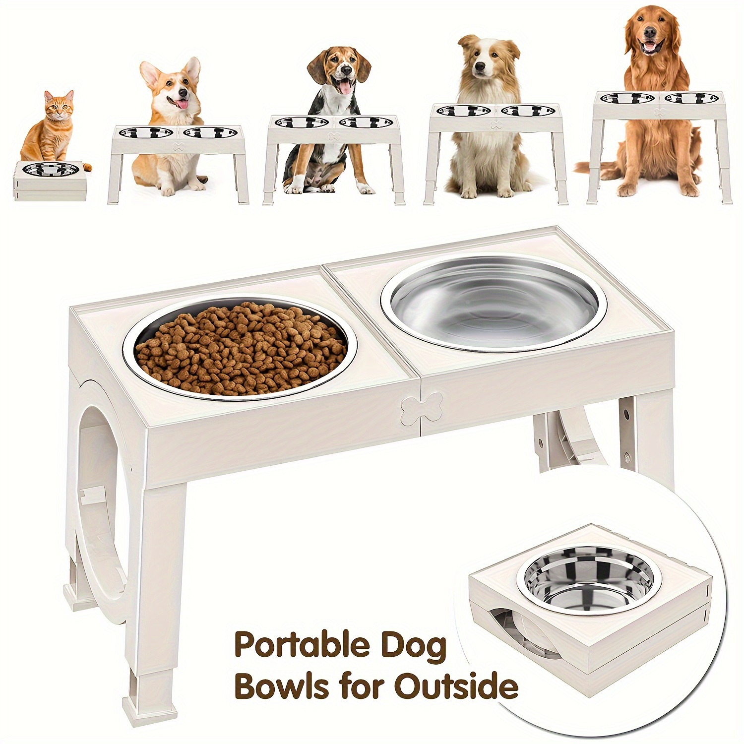 

1 Set Elevated Dog Bowls, Collapsible Design, 4 Adjustable , Dog Raised Bowls With 2 Stainless Steel Bowls, Dog Feeder For Medium Large Breed Dogs