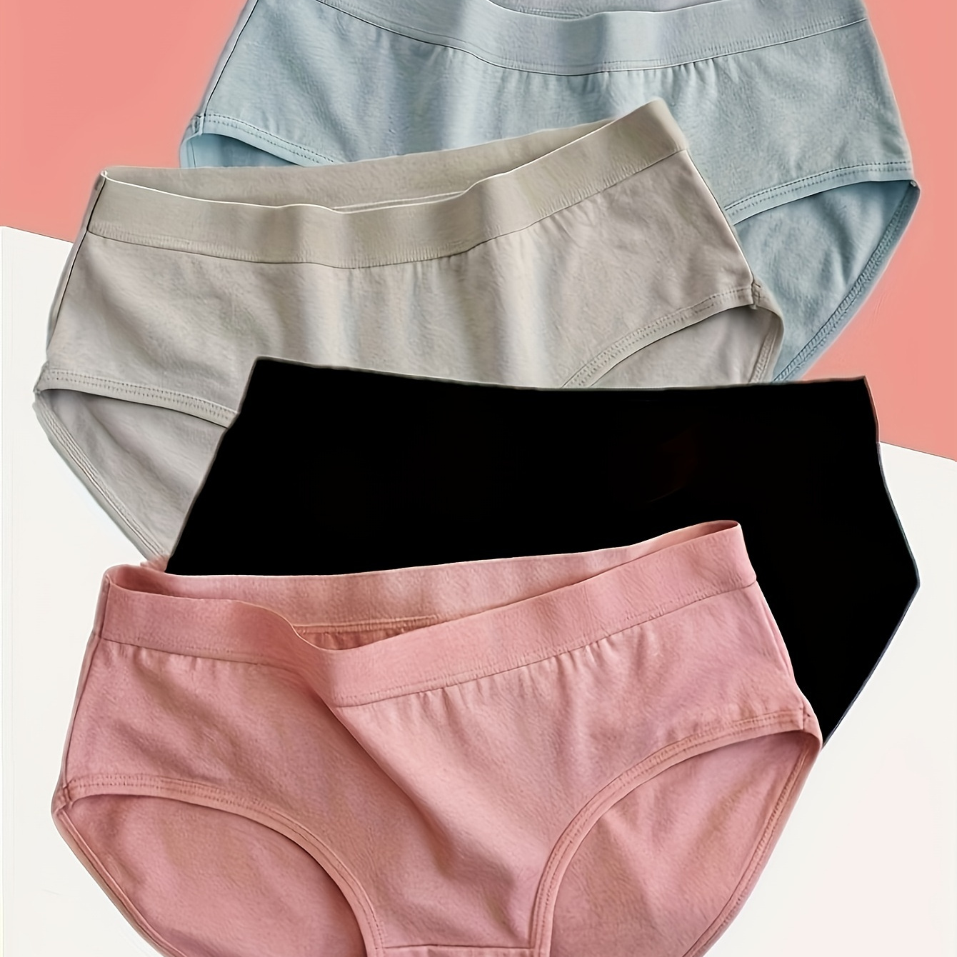 

4pcs Simple Solid Briefs, Comfy & Breathable Stretchy Intimates Panties, Women's Lingerie & Underwear