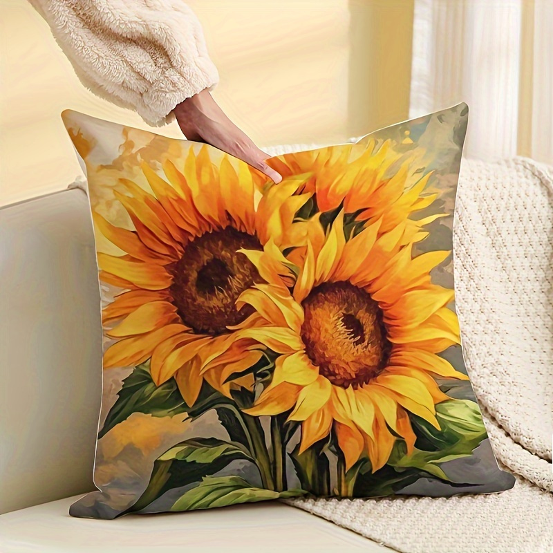 

Charming Sunflower Print Pillowcase - Machine Washable, Zip Closure, Versatile Home Decor For Living Room & Bedroom