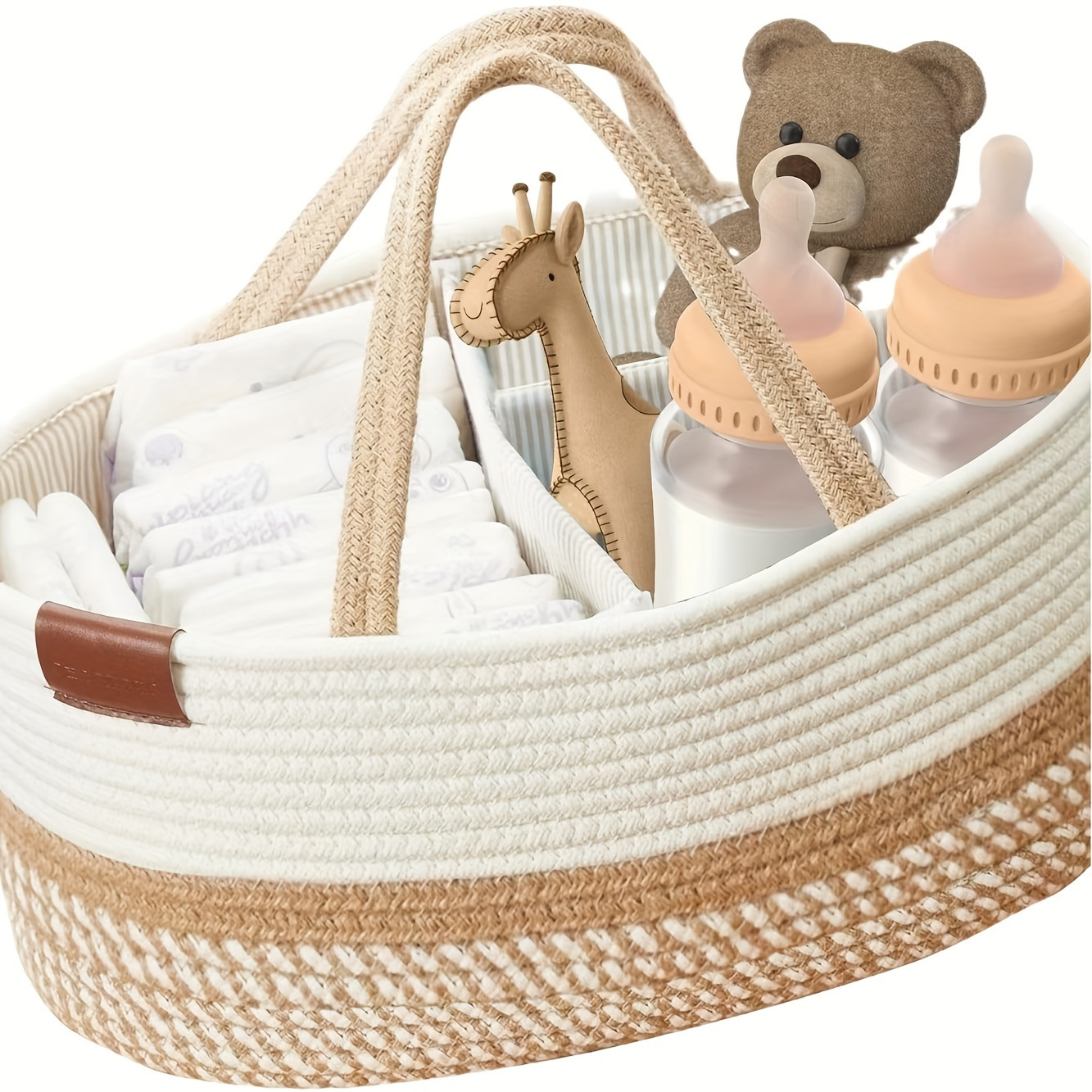 

Modern Fabric Storage Basket With Window-view, Multipurpose Portable Organizer Tote For Baby Bottles And Diapers - 1 Pack