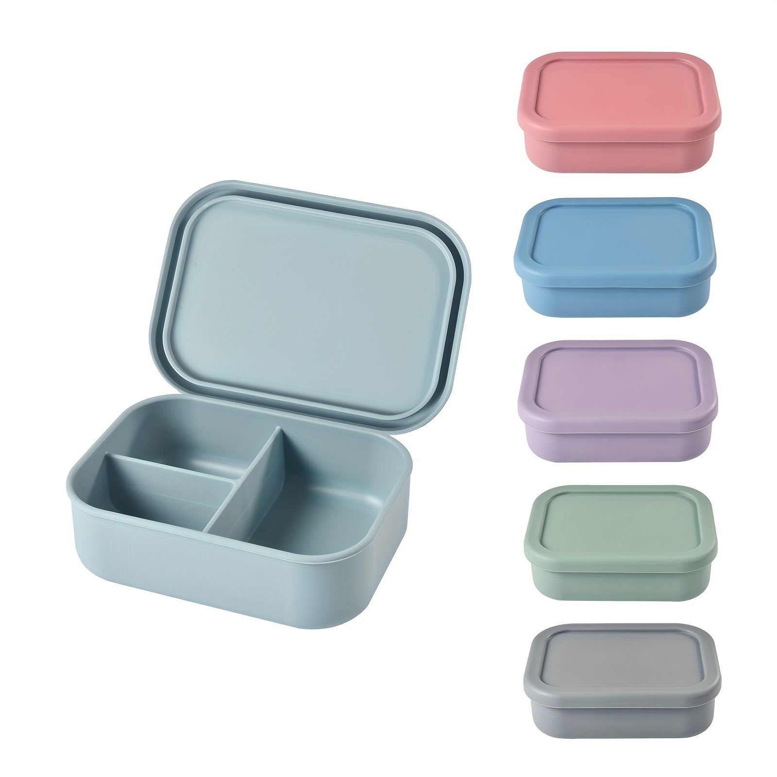 

1pc, Convenient Lunch Box Food Container, Reusable Silicone Lunch Box, Leak Proof 3 Compartments Adult Bento Box, Microwave Safe, For Indoor Outdoor Lunch