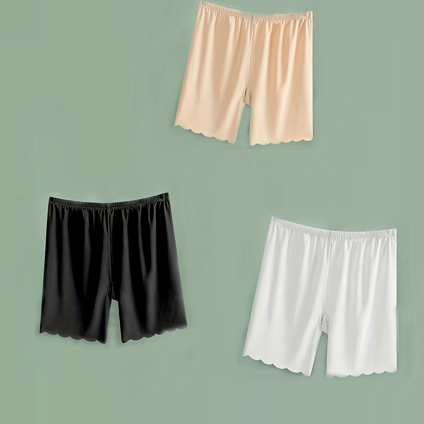 

3 Pack Plus Size Simple Panties Set, Women's Plus Seamless Elastic Waist Wave Hem Stretchy Boy Shorts 3pcs Set
