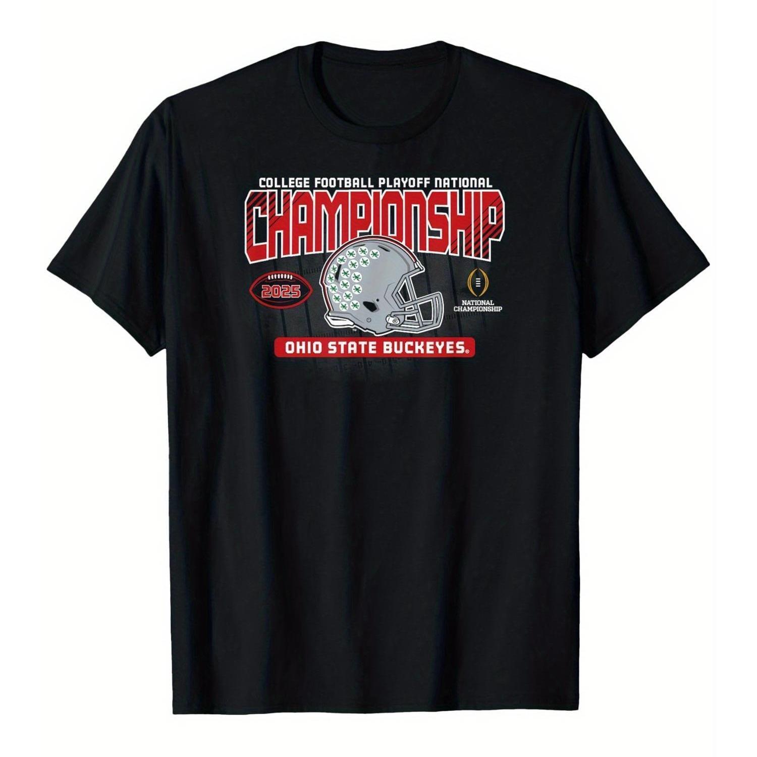 

Ohio State 2025 National For Men - Breathable Moisture-wicking Cotton, Casual Crew Neck Short Sleeve Tee With Helmet Graphic, Fashion Gear