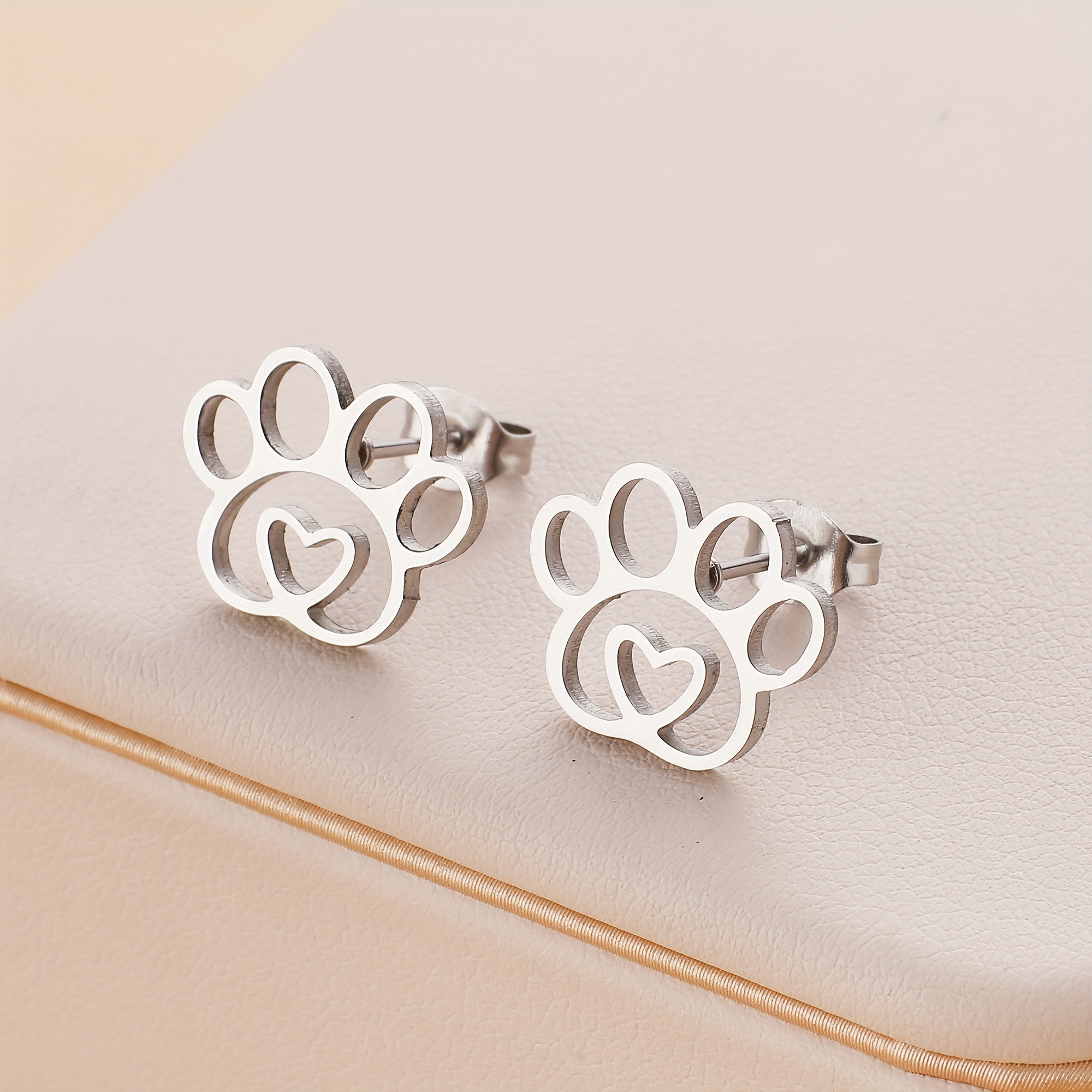 

Stainless Steel Love Footprints Stud Earrings 18k Gold Plated Cute Studs For Pet Lovers