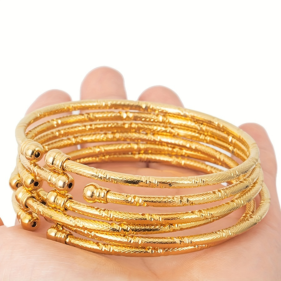 

6pcs Stackable Open Bangle Bracelet Set Simple Plated Hand Bangle Jewelry Decoration Party Favors Middle Eastern Ramadan Gift