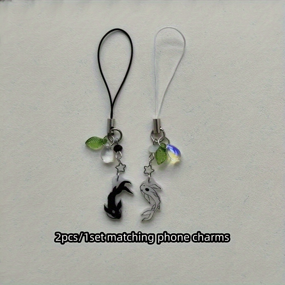 

2pcs/1set Couples Phone Charms, Black And White Fish Phone Charms, Lucky Phone Decoration