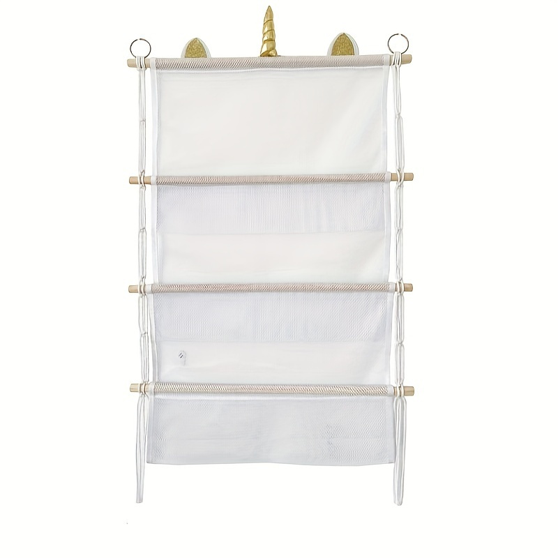

1pc Three-layer Shelf, Doll Storage Rack, Wall-mounted Hanging Wooden Stick Storage Mesh Bag